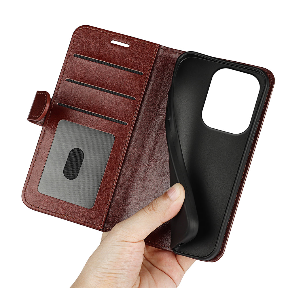 For Xiaomi Redmi Note 13 Pro 4G / Poco M6 Pro 4G Leather Flip Phone Case Crazy Horse Texture - Brown
