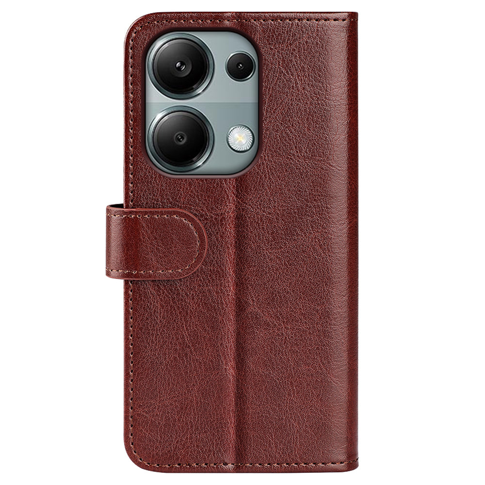 For Xiaomi Redmi Note 13 Pro 4G / Poco M6 Pro 4G Leather Flip Phone Case Crazy Horse Texture - Brown