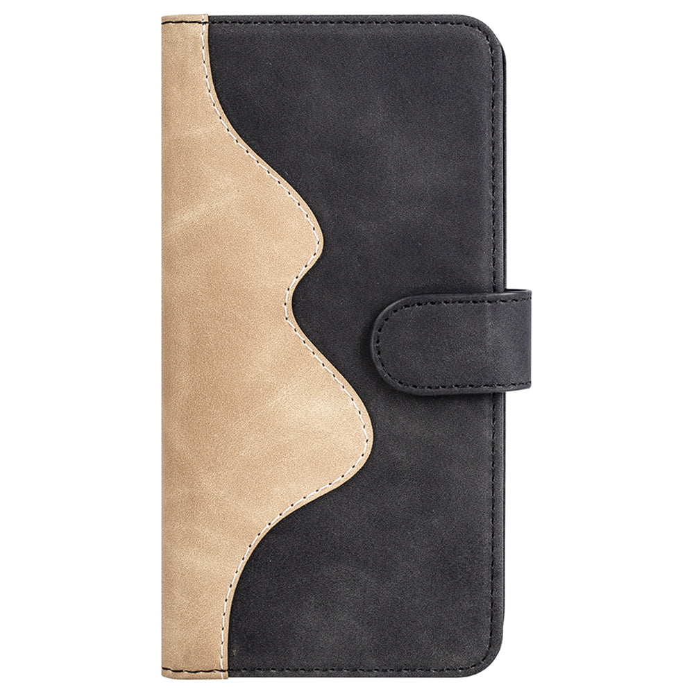 For Xiaomi Redmi Note 13 4G Case Leather Wallet Phone Cover Color Splicing - Black