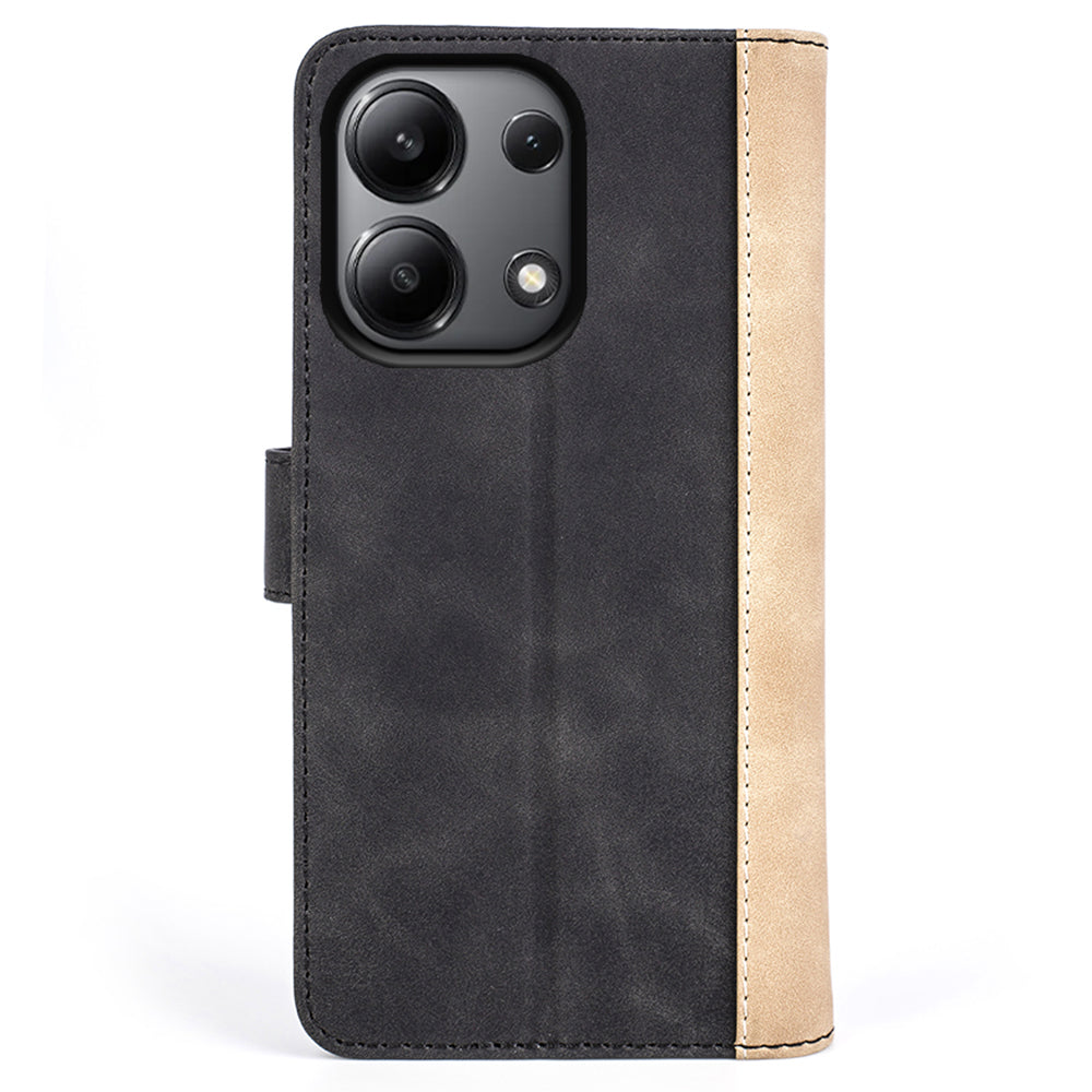 For Xiaomi Redmi Note 13 4G Case Leather Wallet Phone Cover Color Splicing - Black