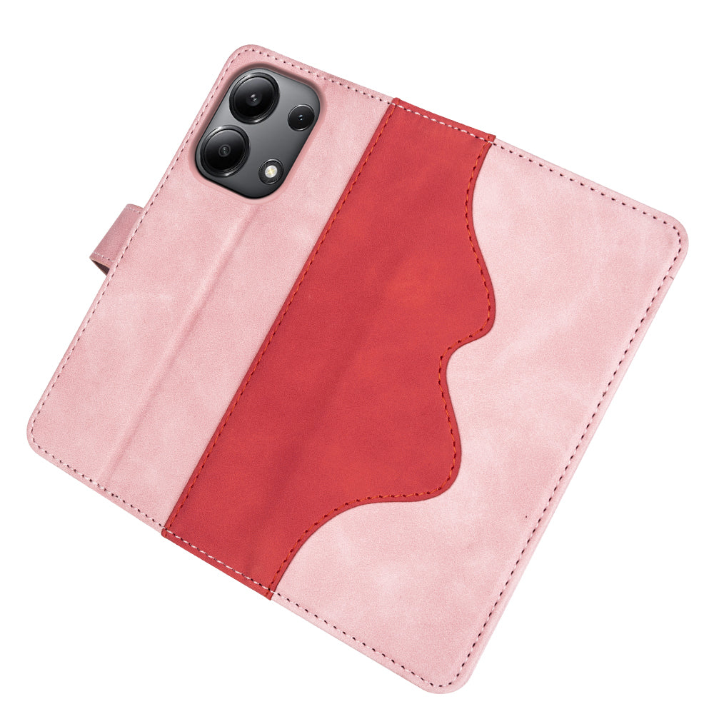For Xiaomi Redmi Note 13 4G Case Leather Wallet Phone Cover Color Splicing - Pink