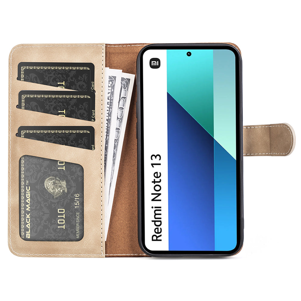 For Xiaomi Redmi Note 13 4G Case Leather Wallet Phone Cover Color Splicing - Yellow