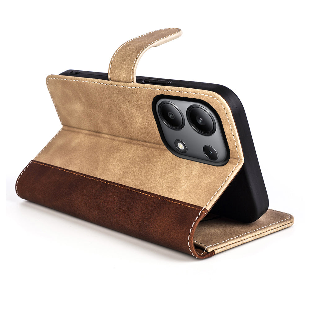 For Xiaomi Redmi Note 13 4G Case Leather Wallet Phone Cover Color Splicing - Yellow