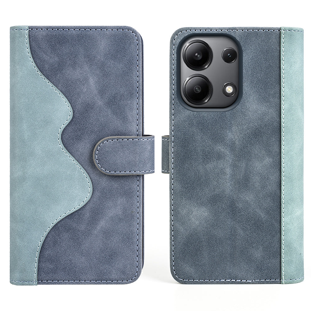 For Xiaomi Redmi Note 13 4G Case Leather Wallet Phone Cover Color Splicing - Blue