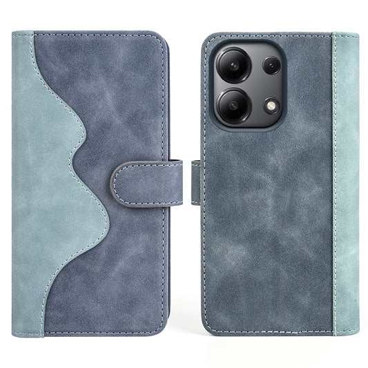 For Xiaomi Redmi Note 13 4G Case Leather Wallet Phone Cover Color Splicing - Blue
