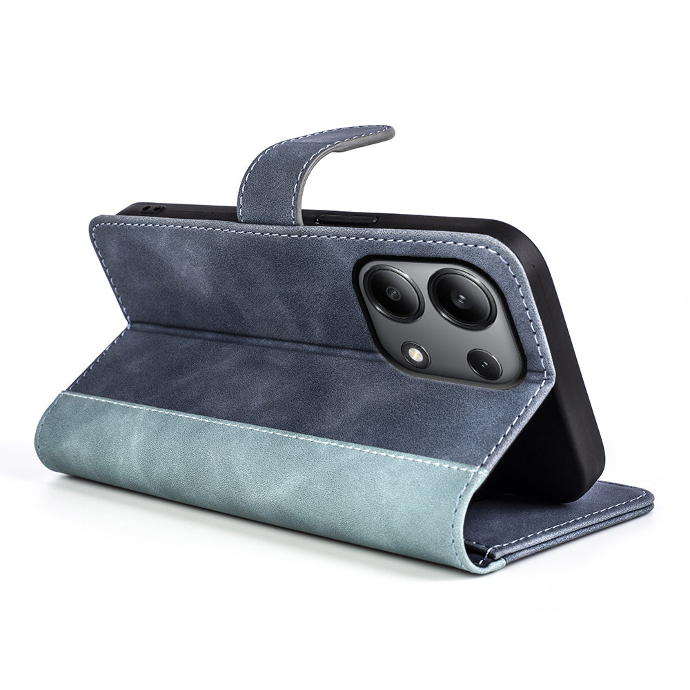 For Xiaomi Redmi Note 13 4G Case Leather Wallet Phone Cover Color Splicing - Blue
