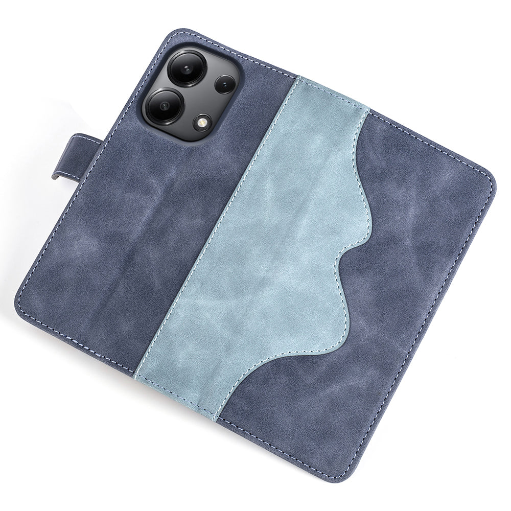 For Xiaomi Redmi Note 13 4G Case Leather Wallet Phone Cover Color Splicing - Blue