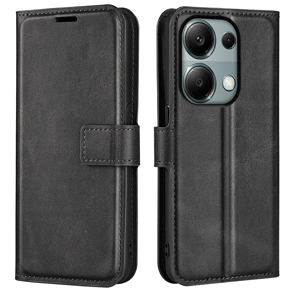 For Xiaomi Redmi Note 13 Pro 4G / Poco M6 Pro 4G Cover Magnetic Clasp PU Leather Folio Flip Phone Wallet Case - Black