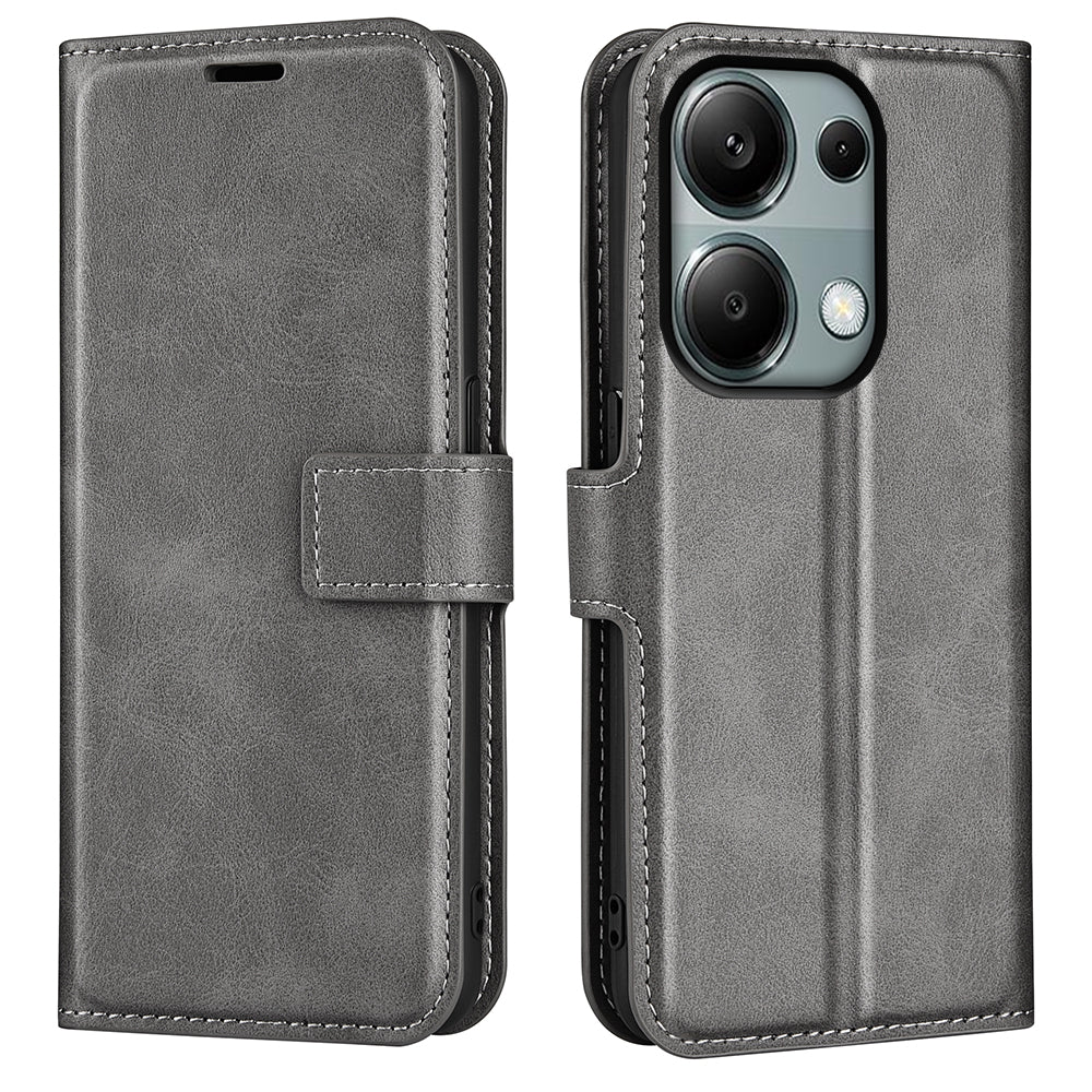 For Xiaomi Redmi Note 13 Pro 4G / Poco M6 Pro 4G Cover Magnetic Clasp PU Leather Folio Flip Phone Wallet Case - Grey