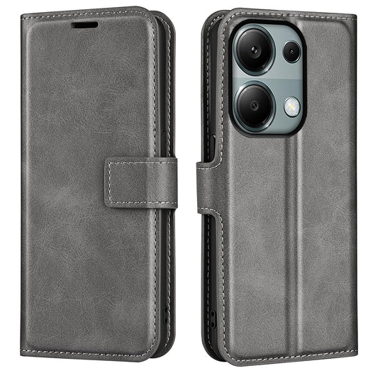 For Xiaomi Redmi Note 13 Pro 4G / Poco M6 Pro 4G Cover Magnetic Clasp PU Leather Folio Flip Phone Wallet Case - Grey