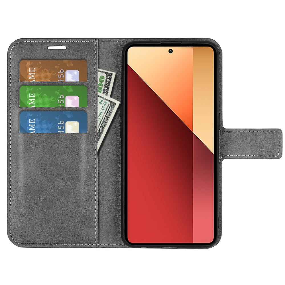 For Xiaomi Redmi Note 13 Pro 4G / Poco M6 Pro 4G Cover Magnetic Clasp PU Leather Folio Flip Phone Wallet Case - Grey