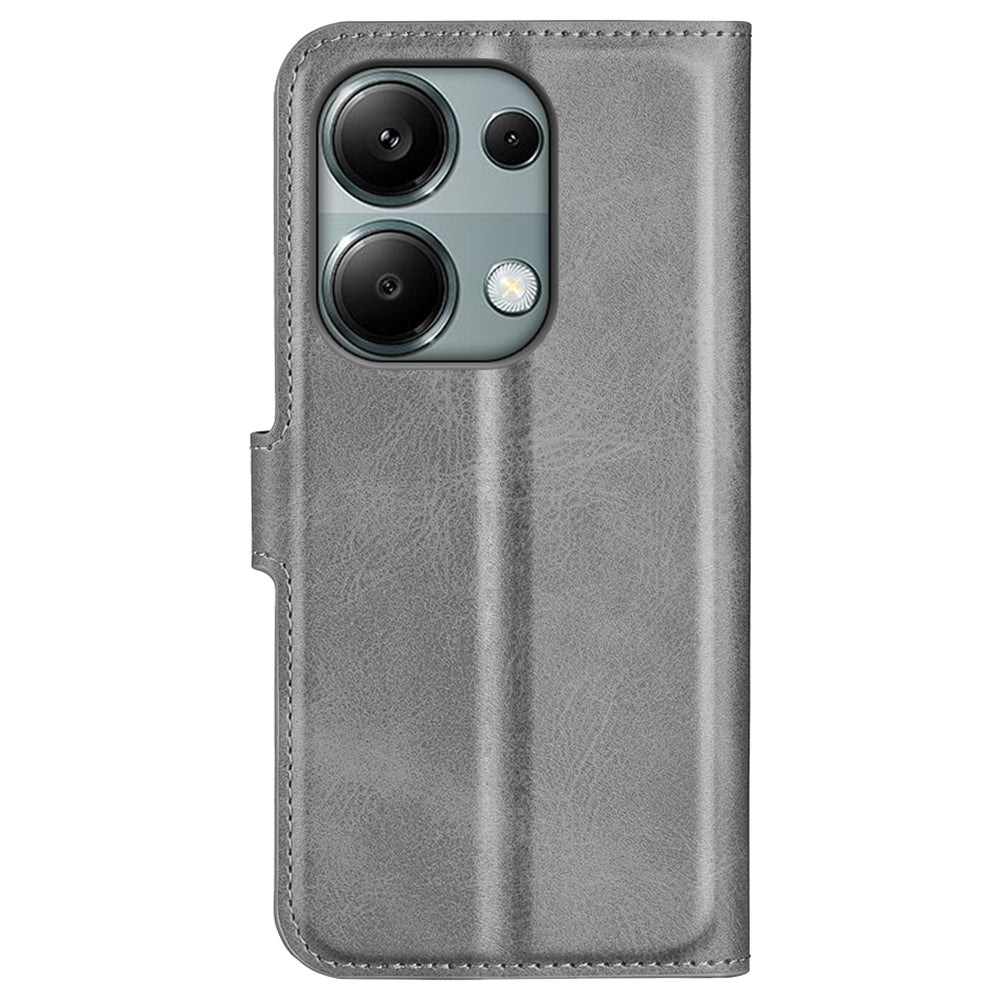 For Xiaomi Redmi Note 13 Pro 4G / Poco M6 Pro 4G Cover Magnetic Clasp PU Leather Folio Flip Phone Wallet Case - Grey