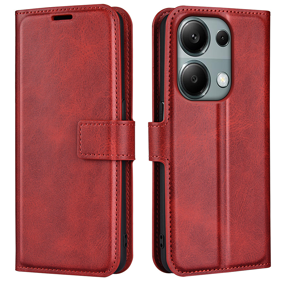 For Xiaomi Redmi Note 13 Pro 4G / Poco M6 Pro 4G Cover Magnetic Clasp PU Leather Folio Flip Phone Wallet Case - Red