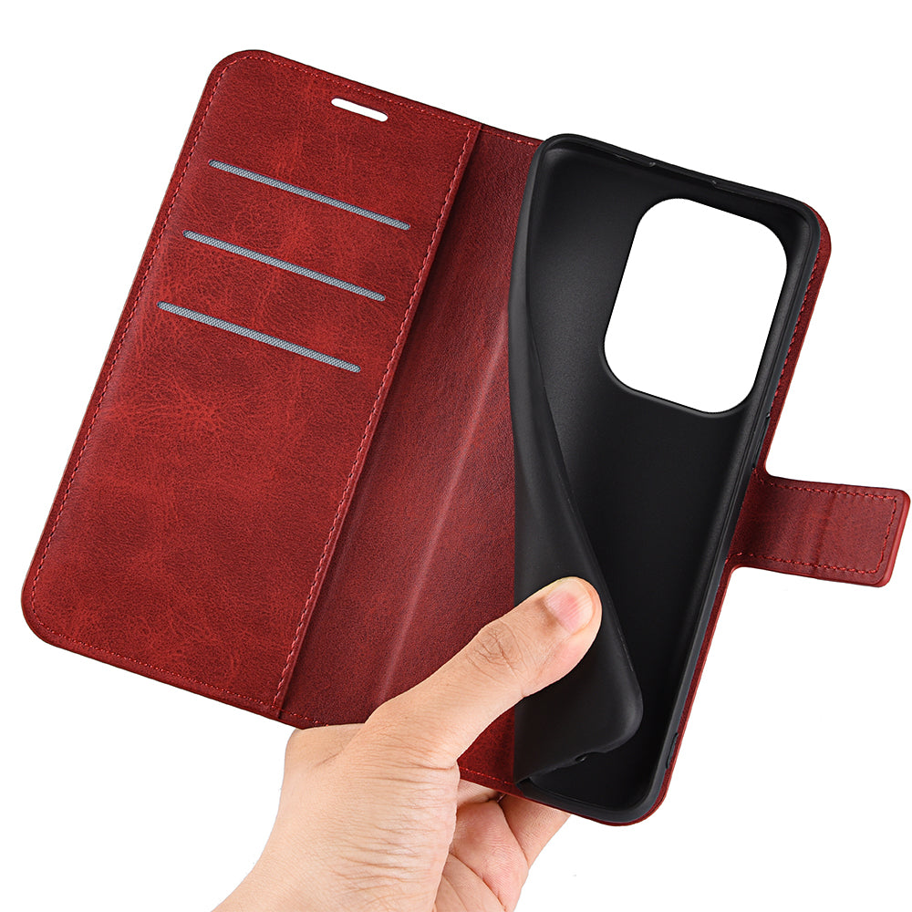 For Xiaomi Redmi Note 13 Pro 4G / Poco M6 Pro 4G Cover Magnetic Clasp PU Leather Folio Flip Phone Wallet Case - Red