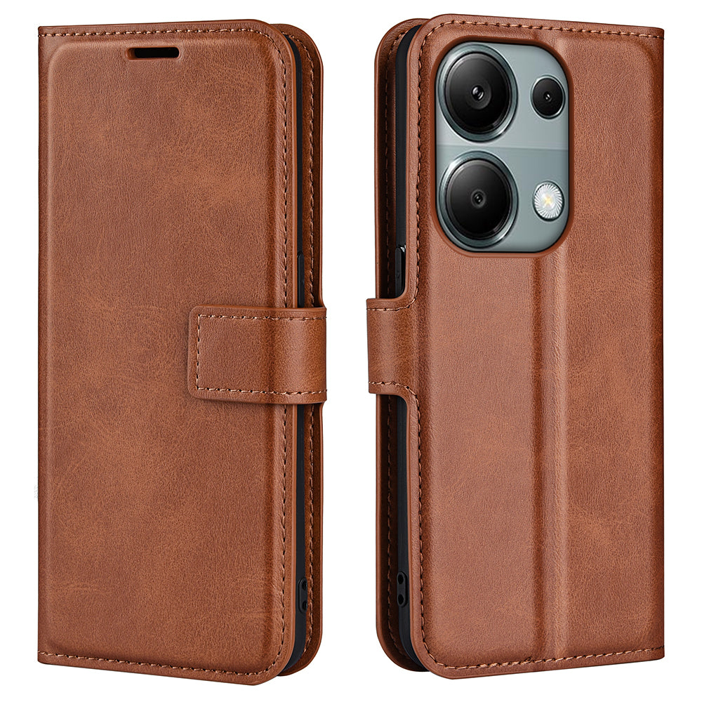 For Xiaomi Redmi Note 13 Pro 4G / Poco M6 Pro 4G Cover Magnetic Clasp PU Leather Folio Flip Phone Wallet Case - Light Brown