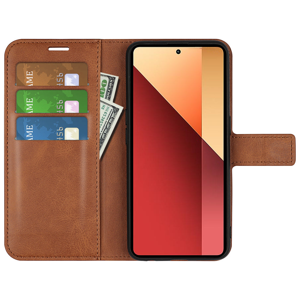 For Xiaomi Redmi Note 13 Pro 4G / Poco M6 Pro 4G Cover Magnetic Clasp PU Leather Folio Flip Phone Wallet Case - Light Brown