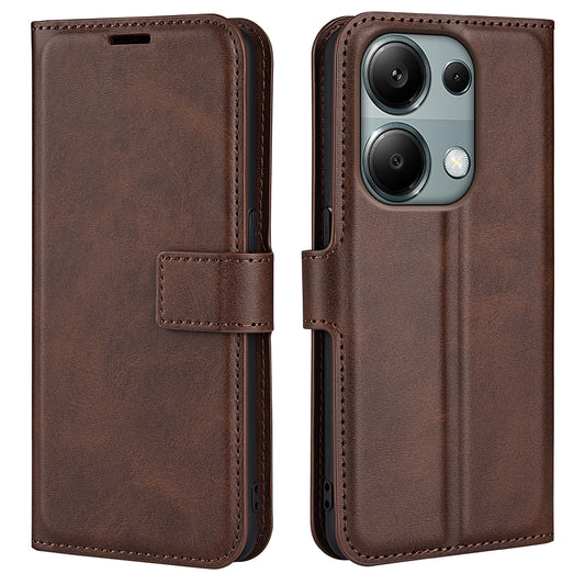 For Xiaomi Redmi Note 13 Pro 4G / Poco M6 Pro 4G Cover Magnetic Clasp PU Leather Folio Flip Phone Wallet Case - Brown