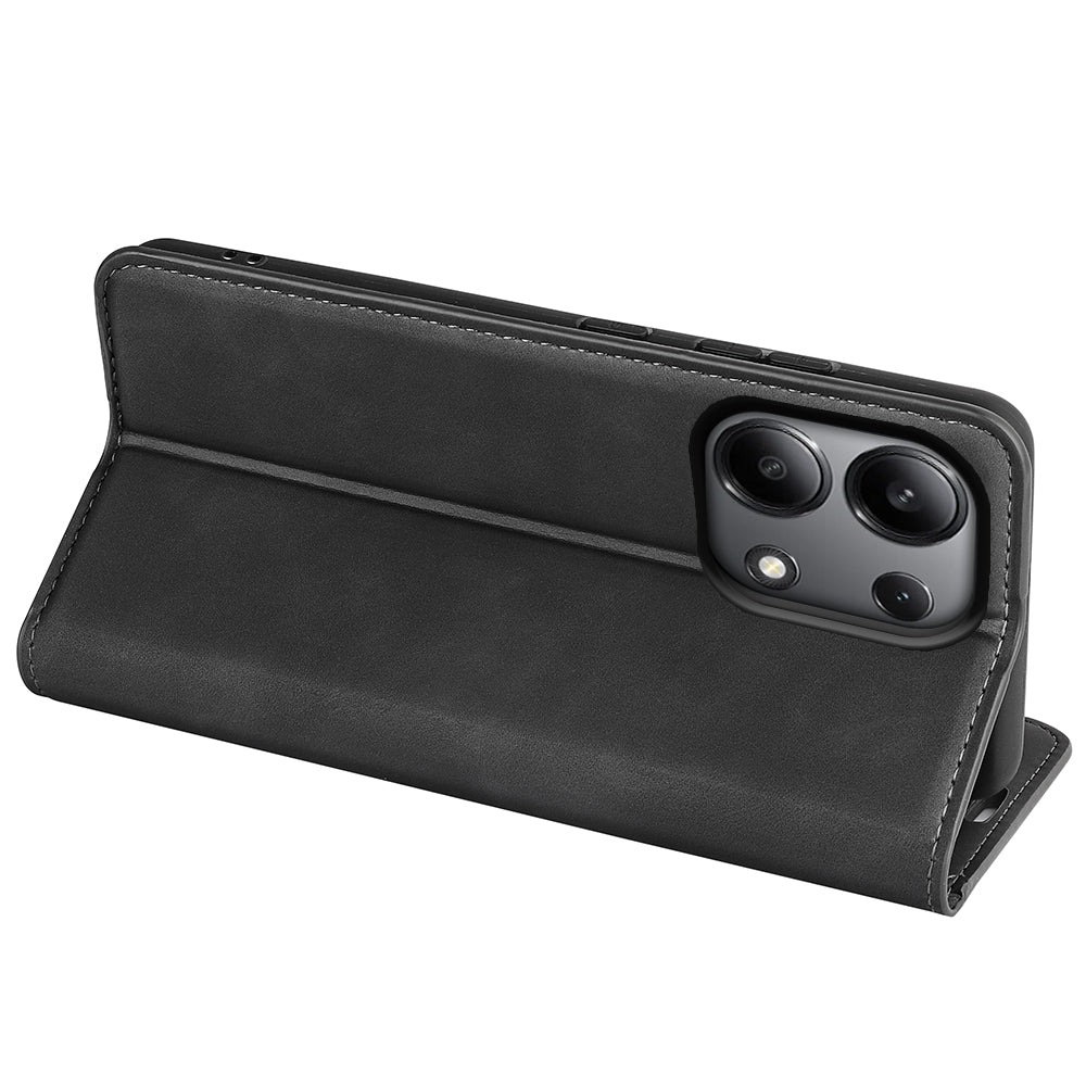 For Xiaomi Redmi Note 13 4G Leather Case Wallet Skin-touch Phone Cover - Black