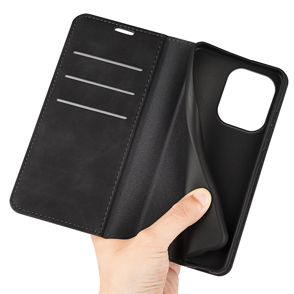 For Xiaomi Redmi Note 13 4G Leather Case Wallet Skin-touch Phone Cover - Black