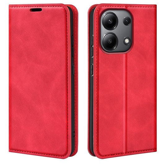 For Xiaomi Redmi Note 13 4G Leather Case Wallet Skin-touch Phone Cover - Red