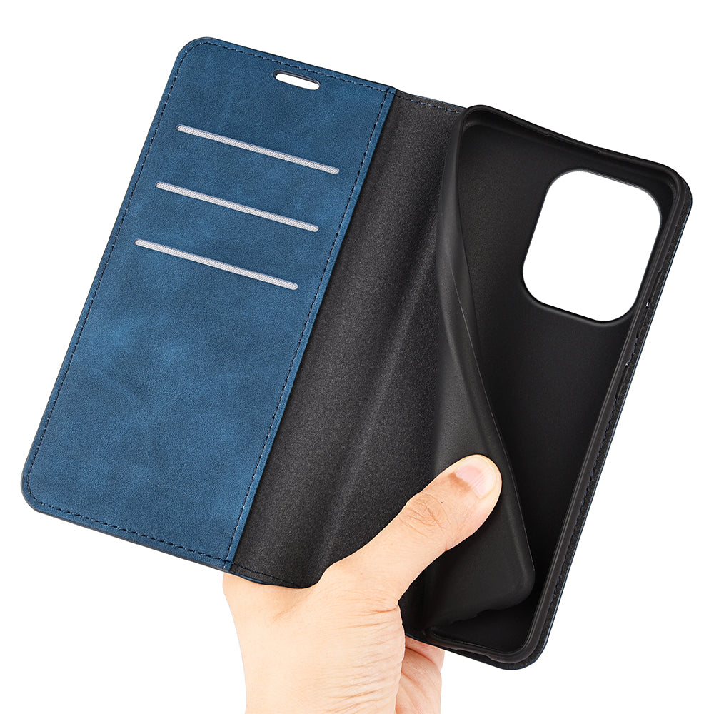 For Xiaomi Redmi Note 13 4G Leather Case Wallet Skin-touch Phone Cover - Blue