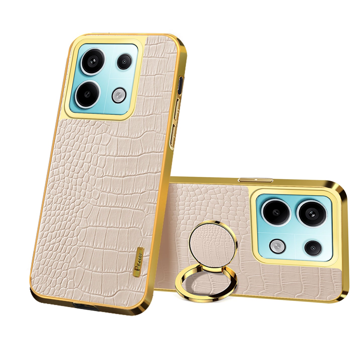 For Xiaomi Redmi Note 13 Pro 5G / Poco X6 5G Cell Phone Case Crocodile Texture Leather+TPU Cover with Ring Kickstand - White