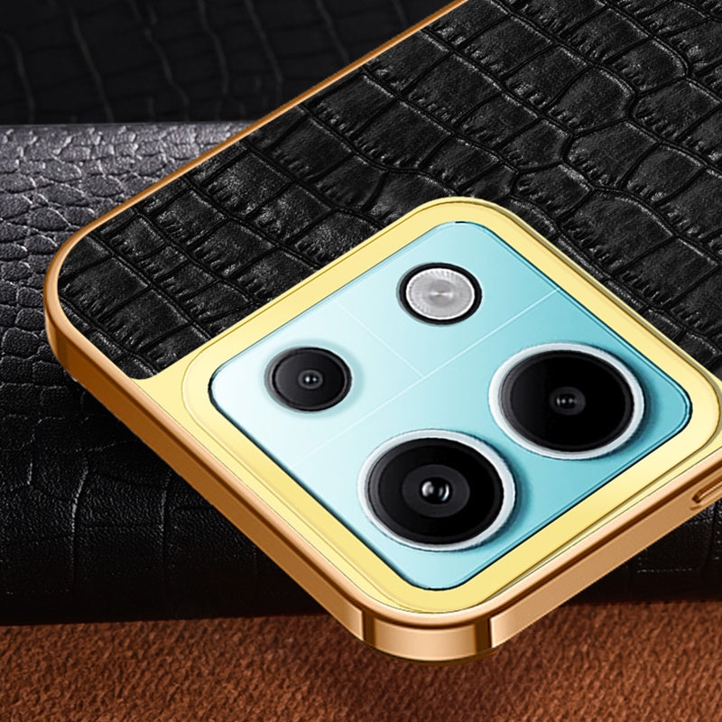 For Xiaomi Redmi Note 13 Pro 5G / Poco X6 5G Cell Phone Case Crocodile Texture Leather+TPU Cover with Ring Kickstand - White