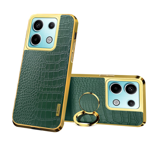 For Xiaomi Redmi Note 13 Pro 5G / Poco X6 5G Cell Phone Case Crocodile Texture Leather+TPU Cover with Ring Kickstand - Green
