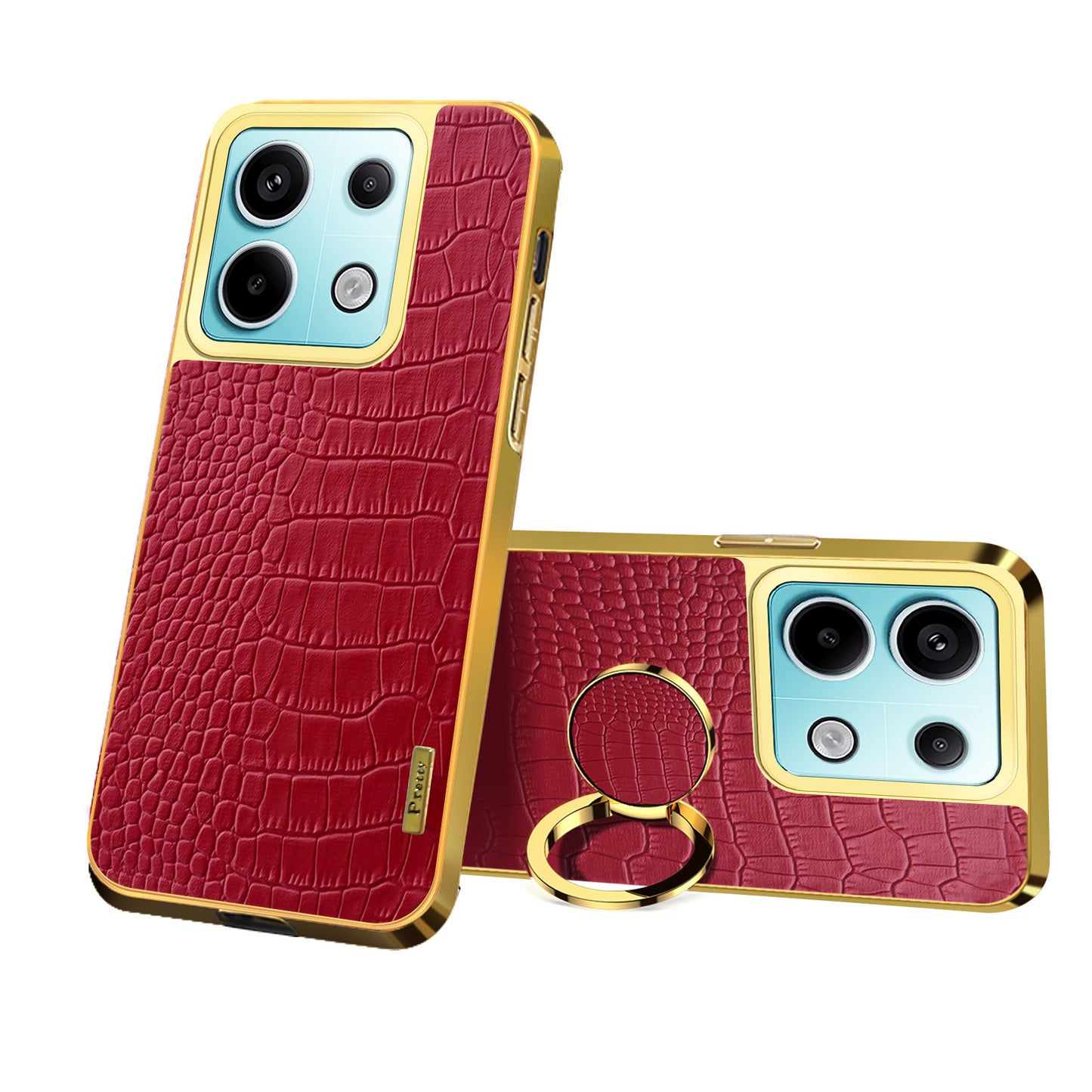 For Xiaomi Redmi Note 13 Pro 5G / Poco X6 5G Cell Phone Case Crocodile Texture Leather+TPU Cover with Ring Kickstand - Red