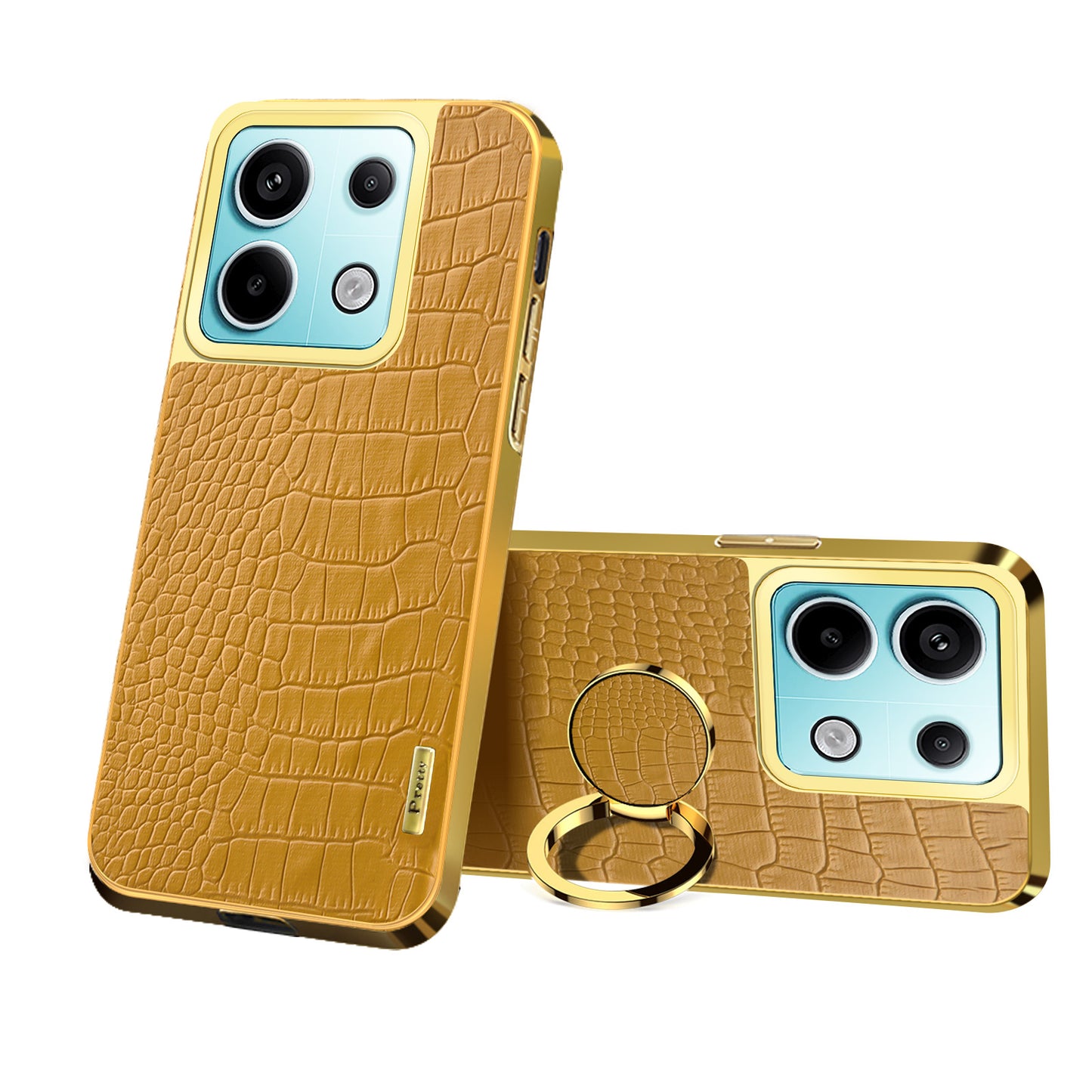 For Xiaomi Redmi Note 13 Pro 5G / Poco X6 5G Cell Phone Case Crocodile Texture Leather+TPU Cover with Ring Kickstand - Yellow