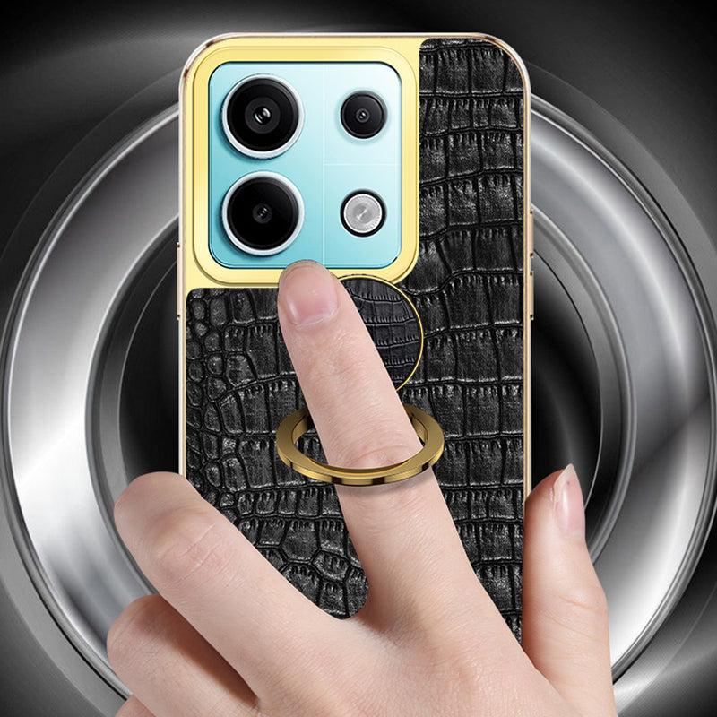 For Xiaomi Redmi Note 13 Pro 5G / Poco X6 5G Cell Phone Case Crocodile Texture Leather+TPU Cover with Ring Kickstand - Yellow