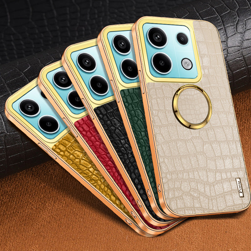 For Xiaomi Redmi Note 13 Pro 5G / Poco X6 5G Cell Phone Case Crocodile Texture Leather+TPU Cover with Ring Kickstand - Yellow