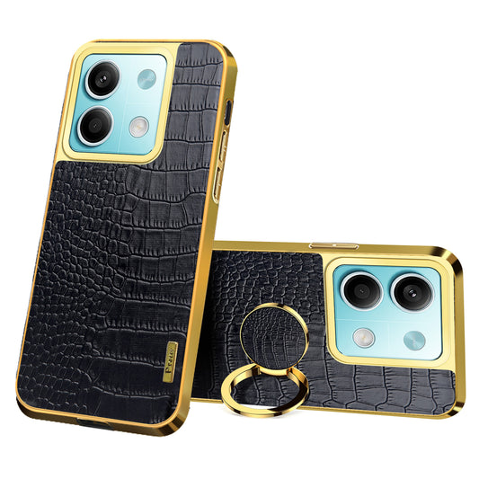 For Xiaomi Redmi Note 13 5G (Global) Cell Phone Case 6D Electroplating Ring Kickstand Leather+TPU Cover - Black