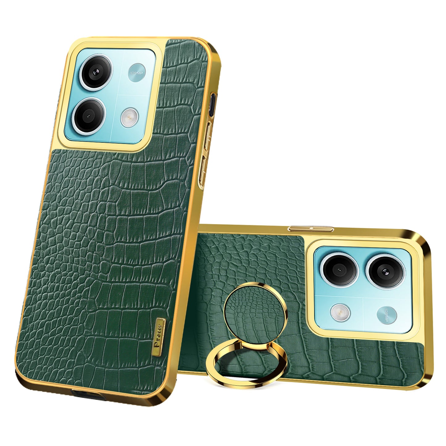 For Xiaomi Redmi Note 13 5G (Global) Cell Phone Case 6D Electroplating Ring Kickstand Leather+TPU Cover - Green
