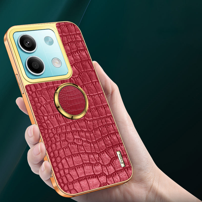 For Xiaomi Redmi Note 13 5G (Global) Cell Phone Case 6D Electroplating Ring Kickstand Leather+TPU Cover - Red
