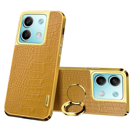 For Xiaomi Redmi Note 13 5G (Global) Cell Phone Case 6D Electroplating Ring Kickstand Leather+TPU Cover - Yellow