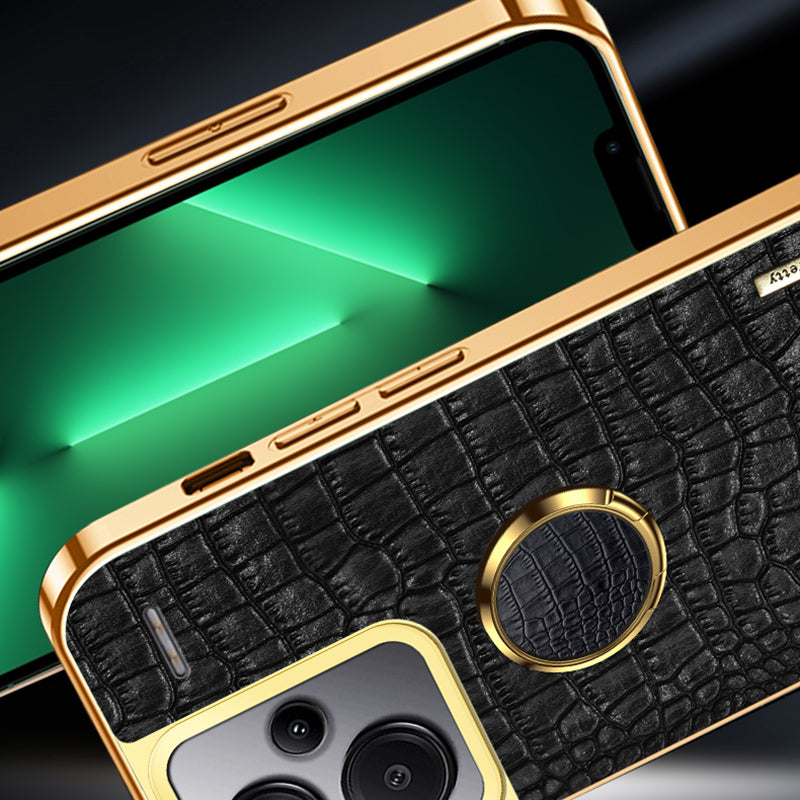 For Xiaomi Redmi Note 13 Pro+ 5G Case 6D Electroplating Ring Kickstand Anti-drop Cell Phone Cover - Black