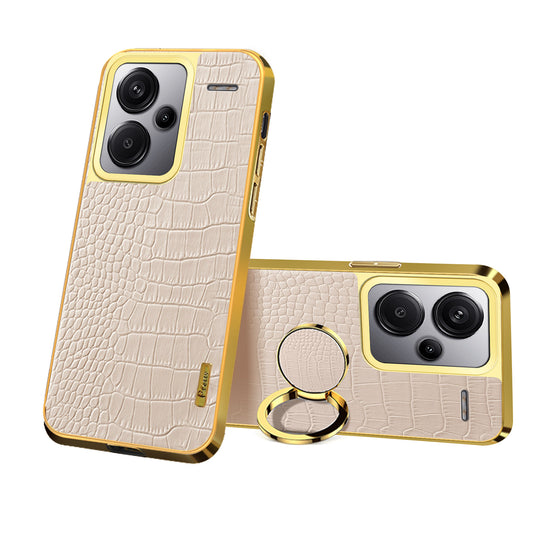 For Xiaomi Redmi Note 13 Pro+ 5G Case 6D Electroplating Ring Kickstand Anti-drop Cell Phone Cover - White