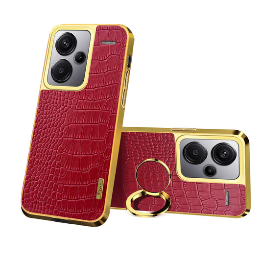 For Xiaomi Redmi Note 13 Pro+ 5G Case 6D Electroplating Ring Kickstand Anti-drop Cell Phone Cover - Red