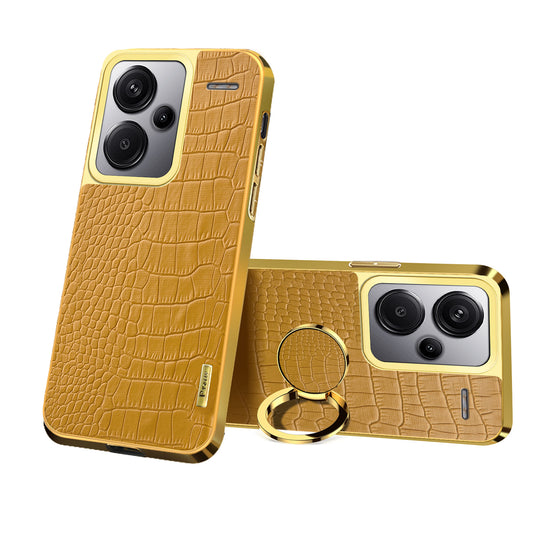 For Xiaomi Redmi Note 13 Pro+ 5G Case 6D Electroplating Ring Kickstand Anti-drop Cell Phone Cover - Yellow