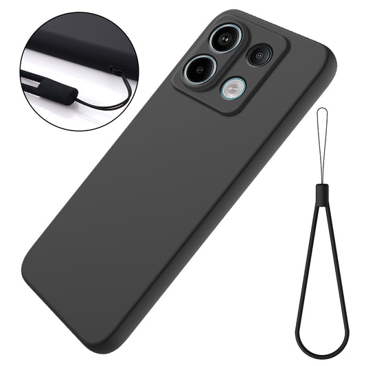 For Xiaomi Poco X6 5G / Redmi Note 13 Pro 5G Case with Strap Liquid Silicone Phone Back Cover - Black
