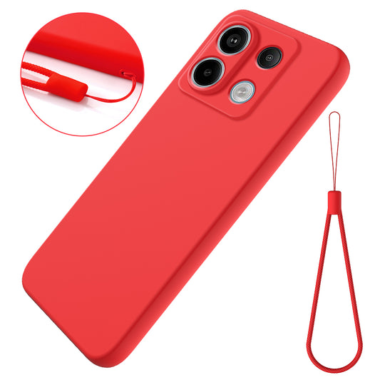 For Xiaomi Poco X6 5G / Redmi Note 13 Pro 5G Case with Strap Liquid Silicone Phone Back Cover - Red