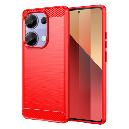 For Xiaomi Redmi Note 13 Pro 4G / Poco M6 Pro 4G Case Carbon Fiber Texture TPU Phone Cover - Red