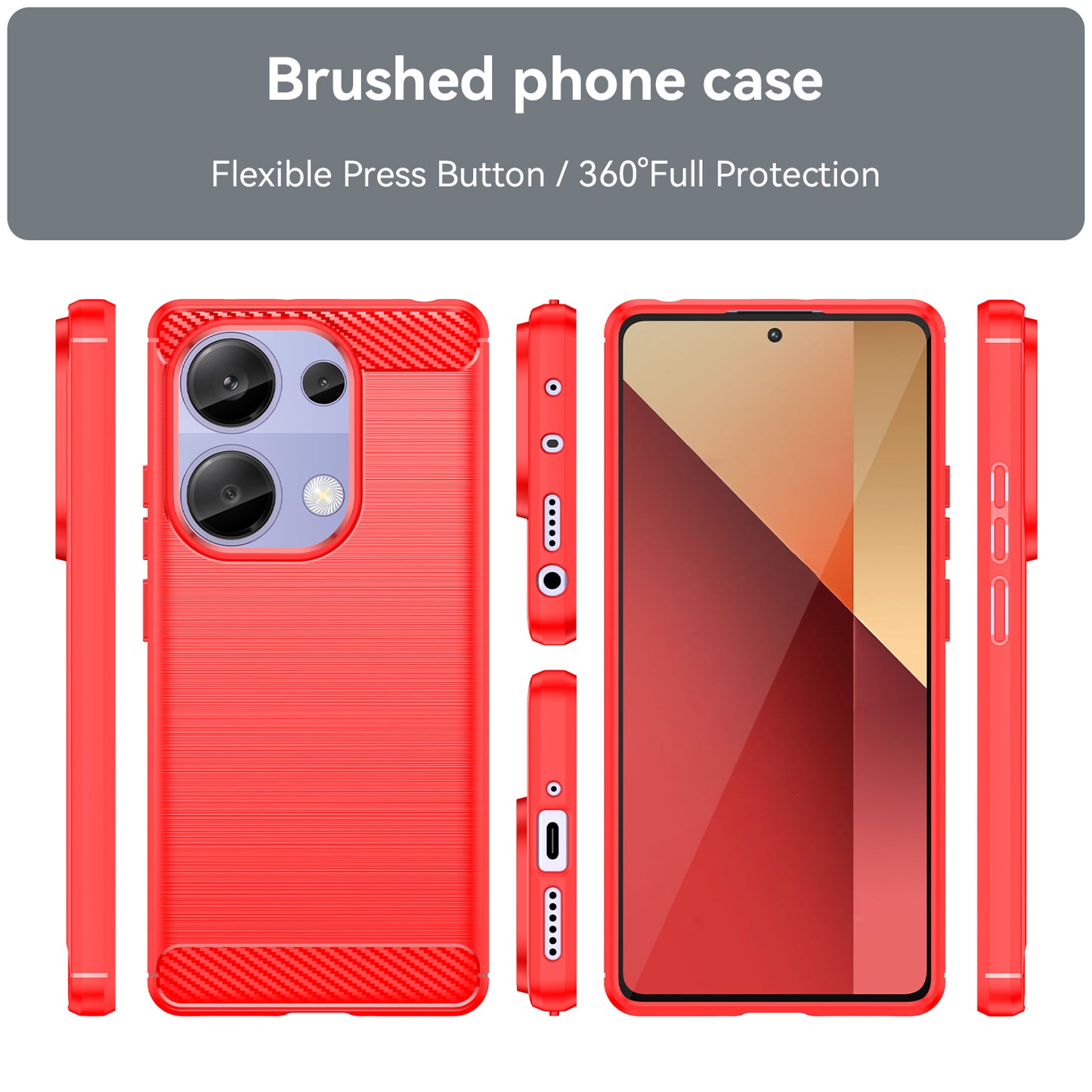 For Xiaomi Redmi Note 13 Pro 4G / Poco M6 Pro 4G Case Carbon Fiber Texture TPU Phone Cover - Red