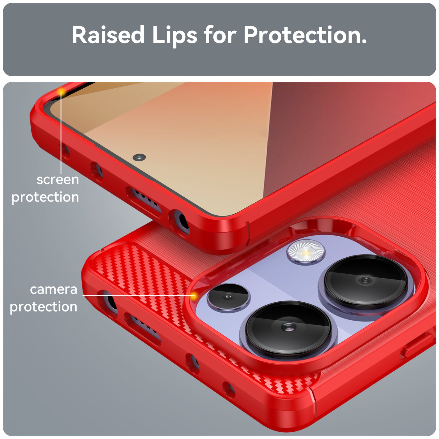 For Xiaomi Redmi Note 13 Pro 4G / Poco M6 Pro 4G Case Carbon Fiber Texture TPU Phone Cover - Red