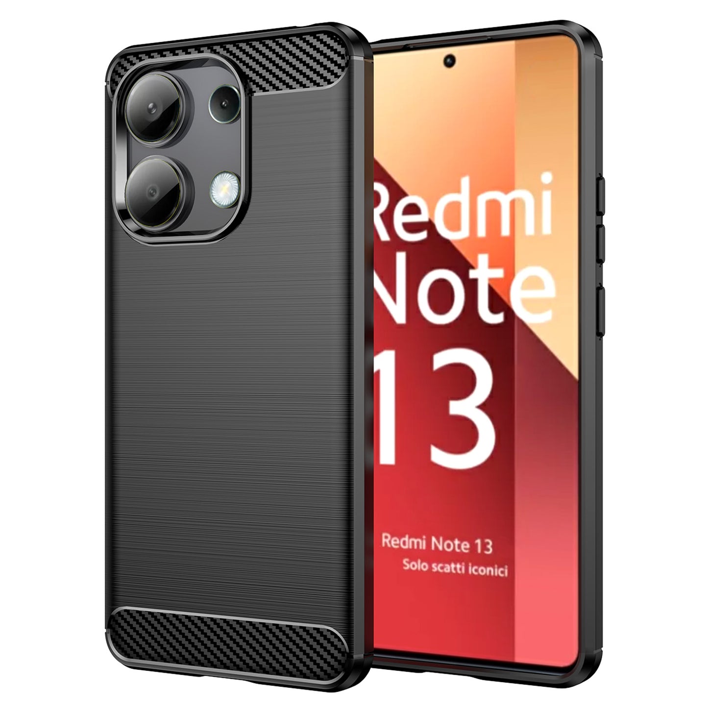 For Xiaomi Redmi Note 13 4G TPU Case Carbon Fiber Texture Mobile Phone Cover - Black