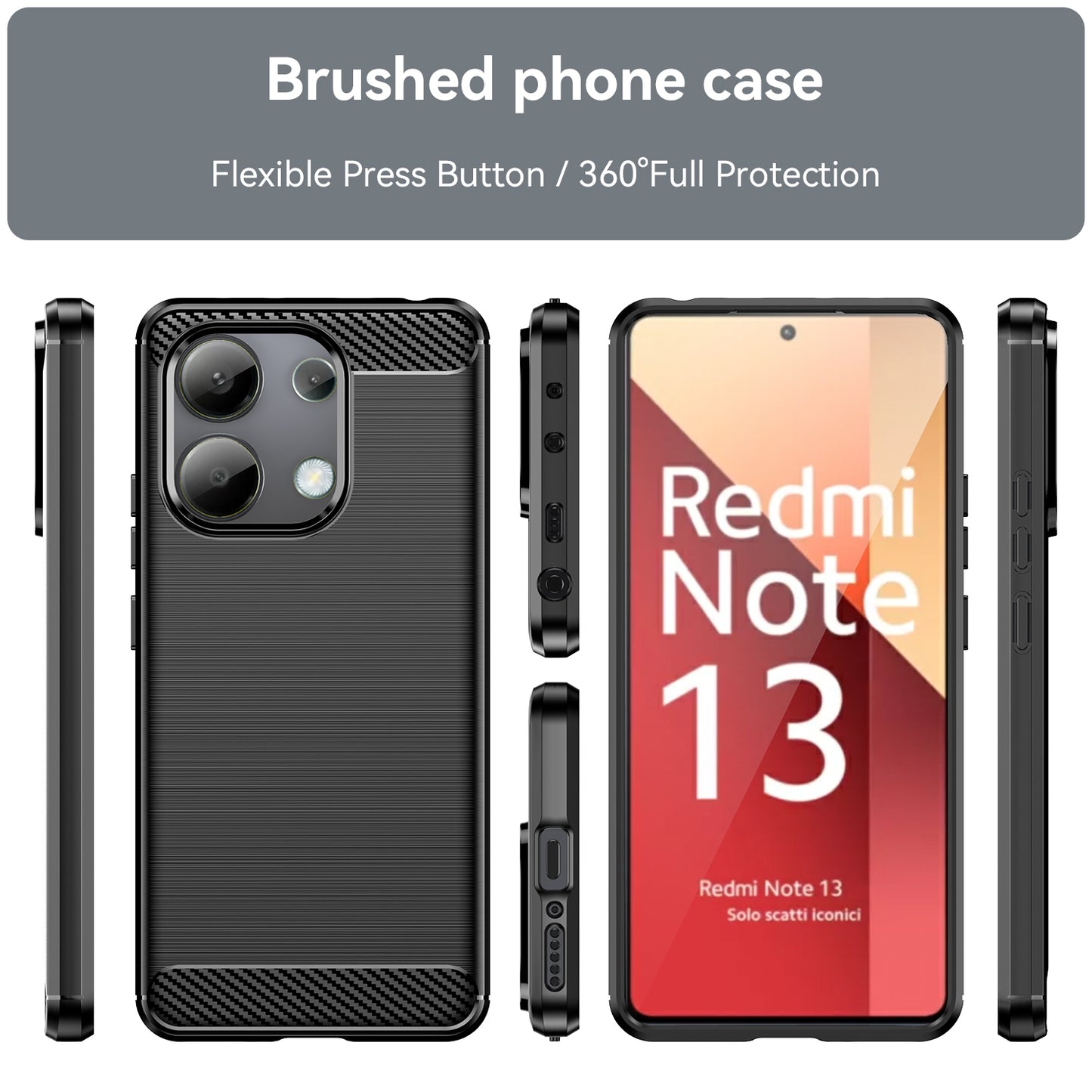 For Xiaomi Redmi Note 13 4G TPU Case Carbon Fiber Texture Mobile Phone Cover - Black