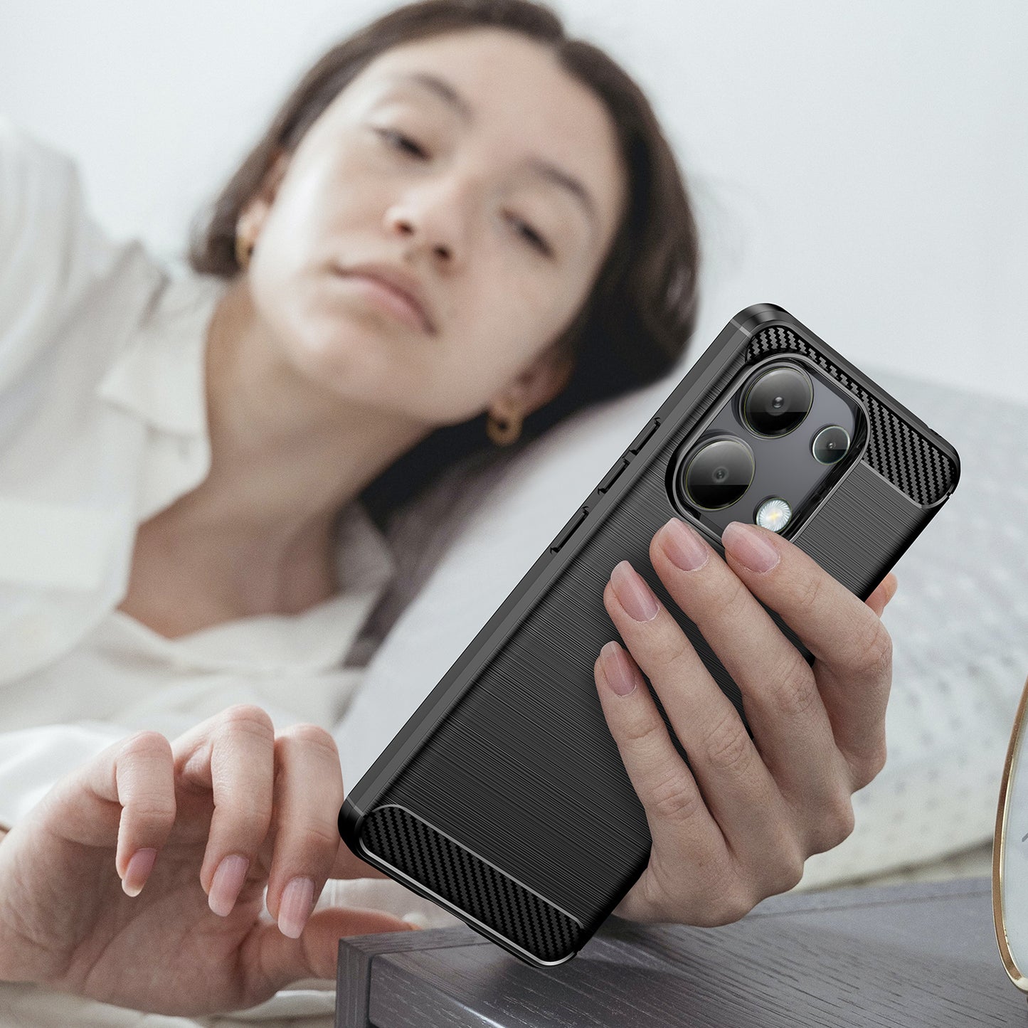 For Xiaomi Redmi Note 13 4G TPU Case Carbon Fiber Texture Mobile Phone Cover - Black