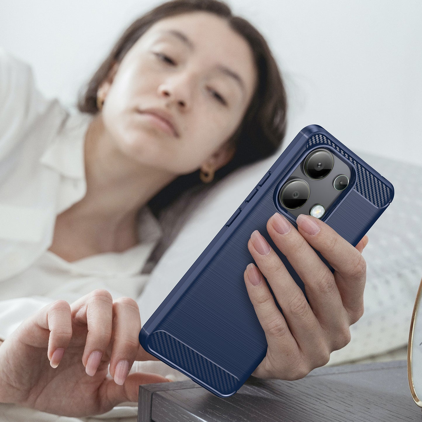 For Xiaomi Redmi Note 13 4G TPU Case Carbon Fiber Texture Mobile Phone Cover - Blue