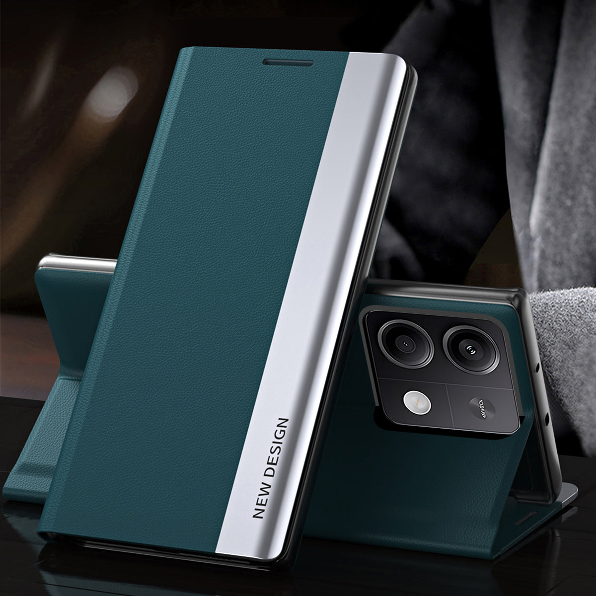 For Xiaomi Redmi Note 13 Pro 5G / Poco X6 5G Stand Case Drop-proof PC+Leather Phone Guard Cover - Green